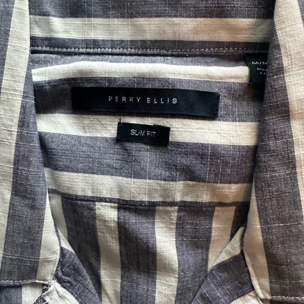 Perry Ellis Navy and White Striped Shirt